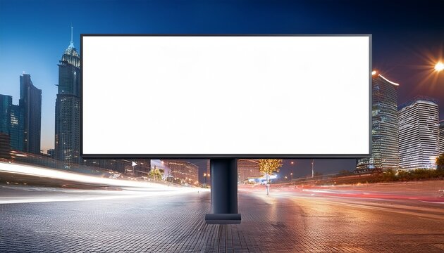 blank rectangle billboard mockup at night city