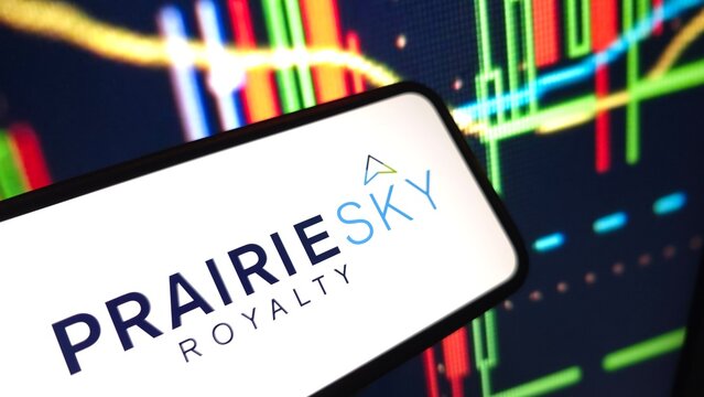 Konskie, Poland - March 29, 2025: PrairieSky Royalty company logo displayed on mobile phone
