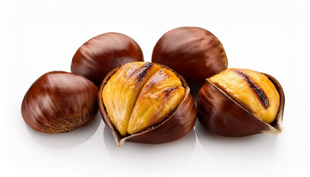 roasted chestnuts on a white background display