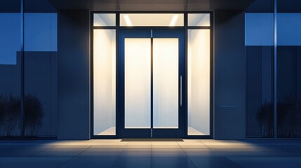 Glass entrance door with side lighting and wall section modern style dark, interior illustration