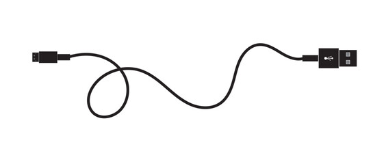 USB cable port icon isolated on white background. Micro USB Cable, USB Cable Vector Art Illustration. Electronic device connector. 