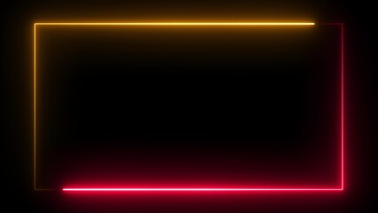 Yellow and red neon frame background. Glowing rectangle frame with empty space for logo or text. 3d illustration