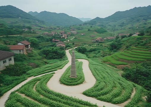 Winding Road Pagoda Countryside