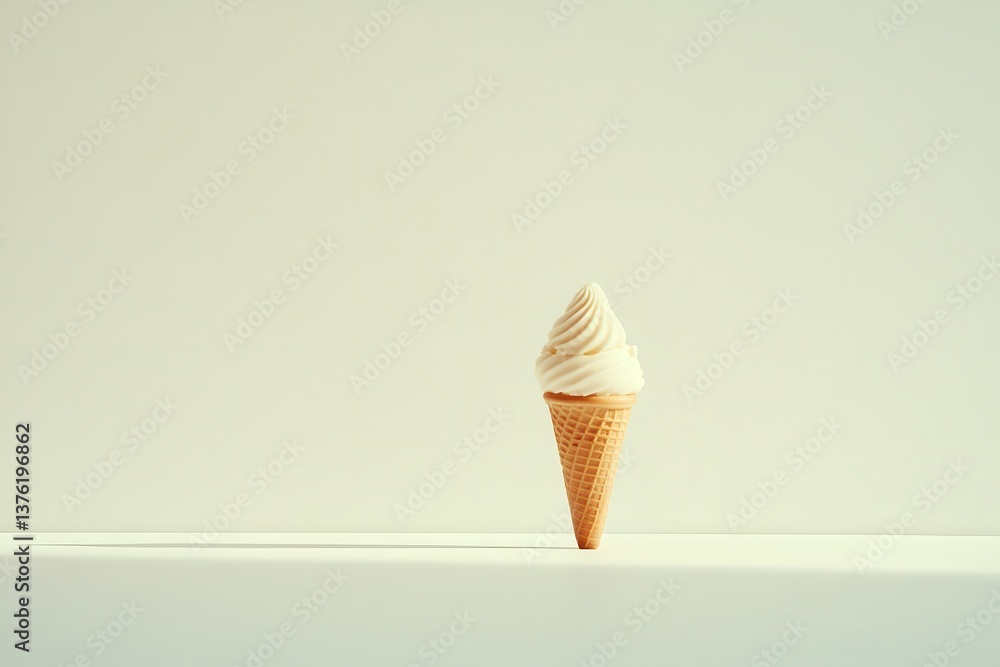 Aufkleber Soft serve ice cream cone on a minimalistic background during bright daylight hours