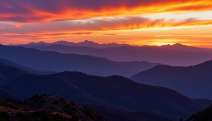 A captivating image of a sunrise over a mountain range with rich, warm colors.