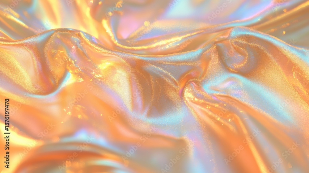 Poster shimmering orange and blue fabric texture creates a vibrant and dynamic visual effect under soft lig