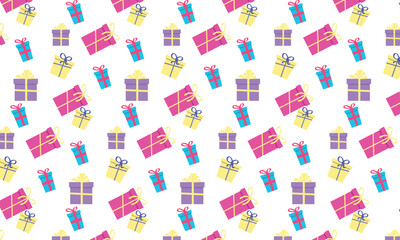 Happy Birthday! Merry Christmas! Gifts decorated with bows and ribbons. Heap of bright gift boxes. Delicate colors. Collection of wrapped gifts isolated on background. Shopping and selling. eps 10