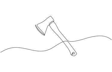 Obraz premium Continuous one line drawing summer camp set concept lantern camp, Continuous line arawing of Axe and hatchet minimalist design for forestry and farming tools.