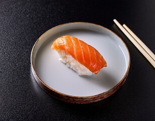 Single roll sushi salmon on dark background. Homemade sushi