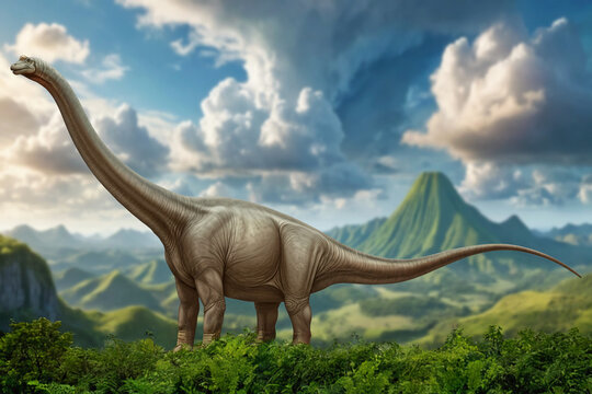 Supersaurus, one of the longest known dinosaurs, a huge sauropod from the Jurassic. Extremely long neck and tail. Herbivore
