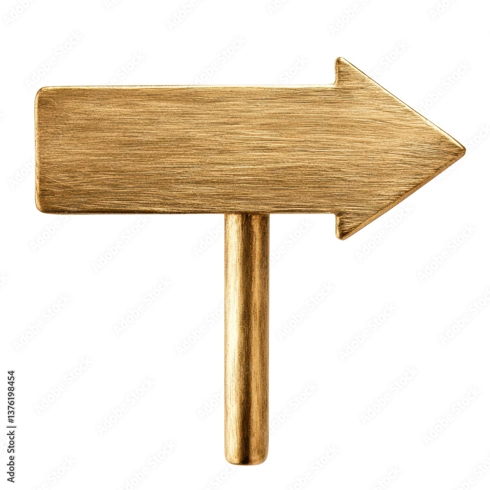 Poster a textured gold directional arrow sign for use in various design projects. transparent background.