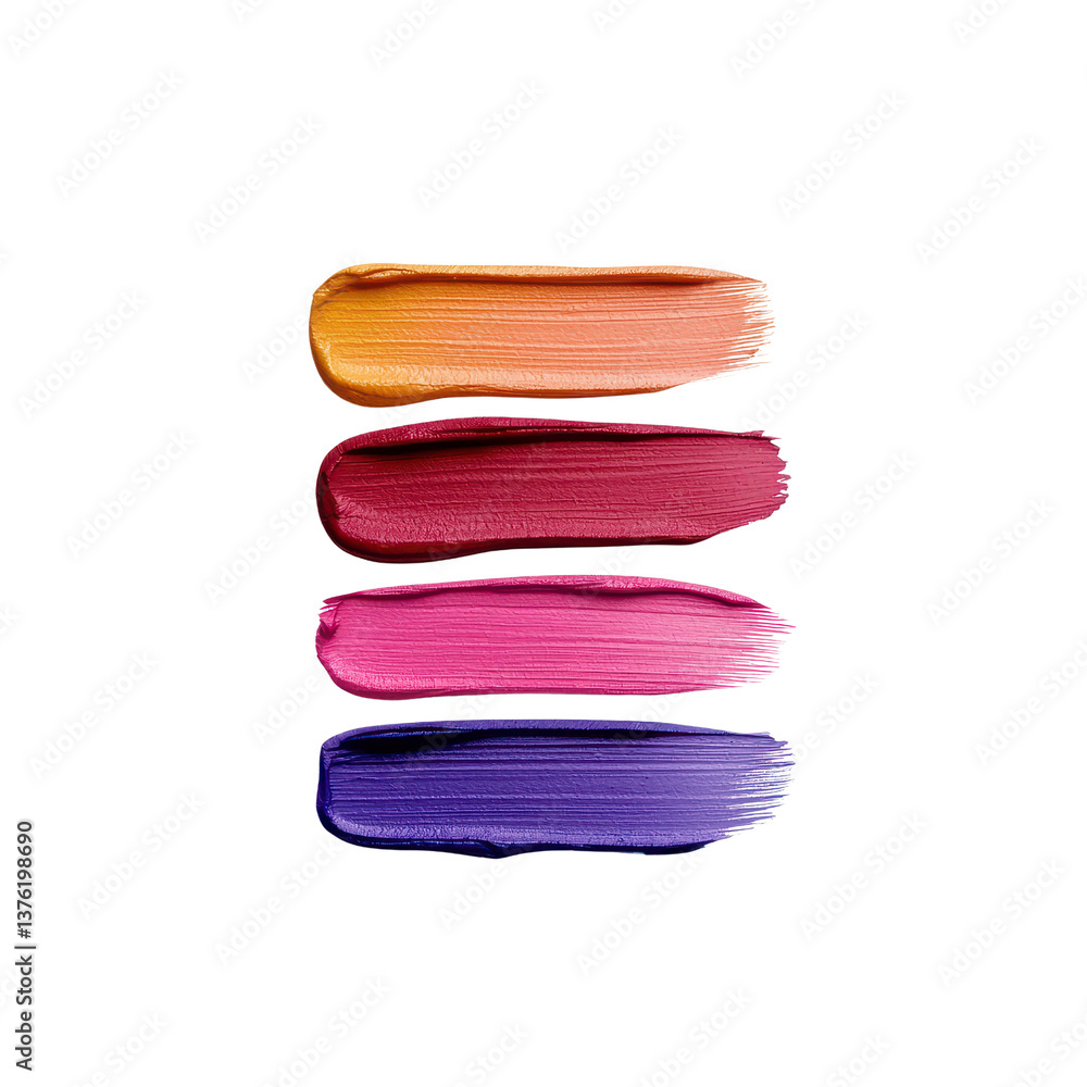 Poster a vibrant array of colorful paint strokes showcasing artistic creativity. transparent background.