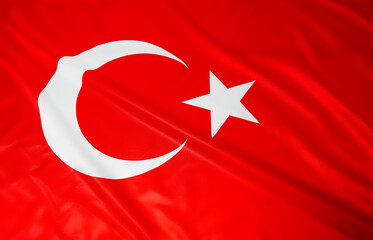 Flag of Turkey, close-up. Large flag of Turkey, background, texture. Turkish flag, close up.