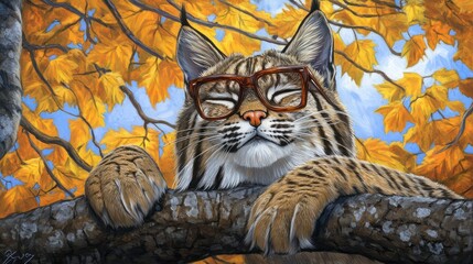 Relaxed Bobcat in Autumn Leaves (1)