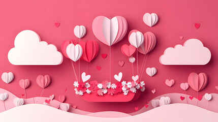 Valentine's background, Valentine’s Day Parade A festive parade with floats decorated with flowers and hearts, pink color, paper cut