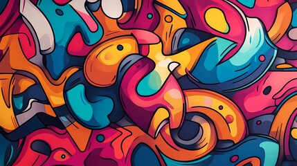 Fototapeta premium Vibrant abstract graffiti art with colorful urban doodles, spray paint textures, and dynamic street-style wall painting perfect for bold backgrounds and creative designs