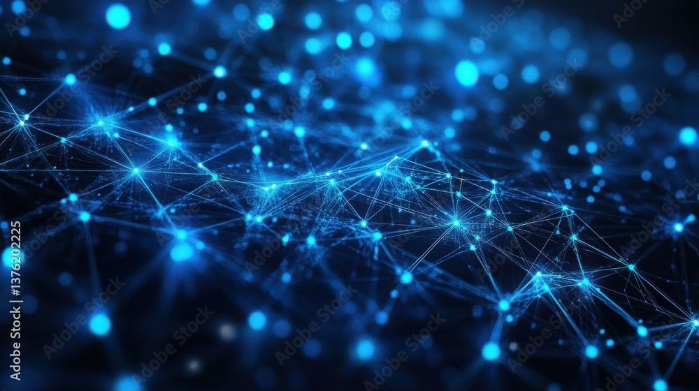 Poster image featuring a futuristic technology pattern with glowing blue polygonal shapes, representing big