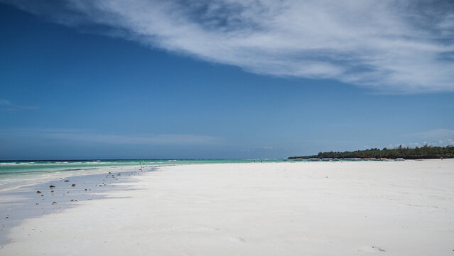A beautiful white sand Muyuni Beach in Zanzibar, Tanzania
