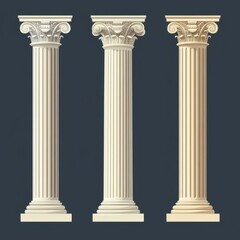 Three elegant columns showcasing classical architectural style in neutral tones against a dark background