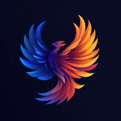Fototapeta premium Colorful phoenix design with vibrant gradients showcasing wings in motion and dynamic shapes against dark background
