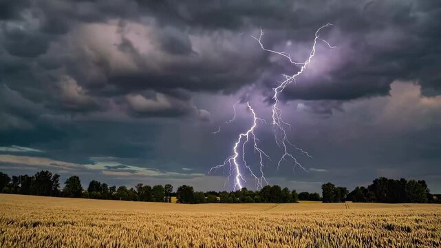 Dramatic storm clouds gathering over golden wheat field