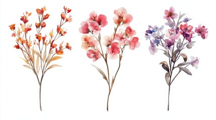 Fototapeta premium Set of watercolor flower bouquets, clipart isolated on a white background, in pastel colors, illustration