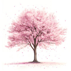 Obraz premium Watercolor Cherry Blossom Trees – Hand-Painted Sakura Tree