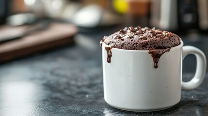 Microwave mug cake on a countertop 