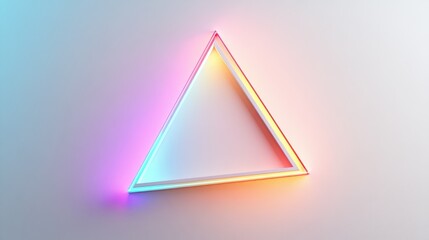 Minimalist Tech Background with Extruded Triangle and Rainbow Illuminated Edge. White Surface with Embossed 3D Shape. 3D Render. illustration