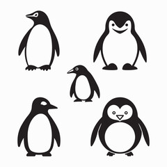 Set of black penguins silhouette vector