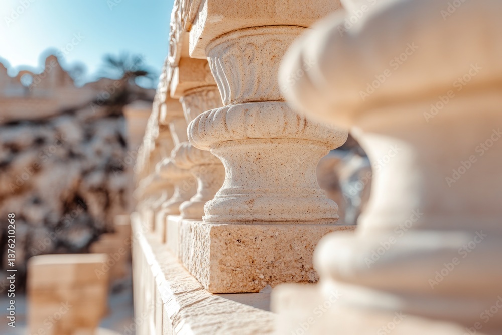 Poster intricate stone columns showcase ancient craftsmanship under sof