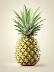 Fototapeta premium Isolated Pineapple Fruit Close Up with Green Leaves on Neutral Background