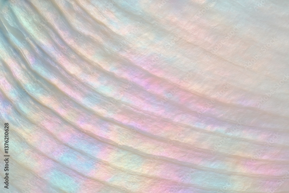 Poster smooth nacre surface displaying pastel iridescent reflections, forming elegant wavy patterns and cre