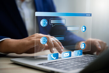 Artificial intelligence chatbot conversation for efficient customer service, Contact us online,AI chatbot assists user with quick and automated responses,Enhancing customer support and communication