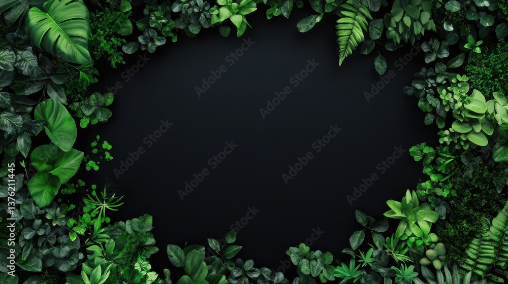 Poster a black background with a green border of plants. the plants are arranged in a way that they form a 