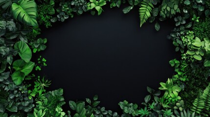 Fototapeta premium A black background with a green border of plants. The plants are arranged in a way that they form a frame around the black background. The image has a natural and calming feel to it illustration