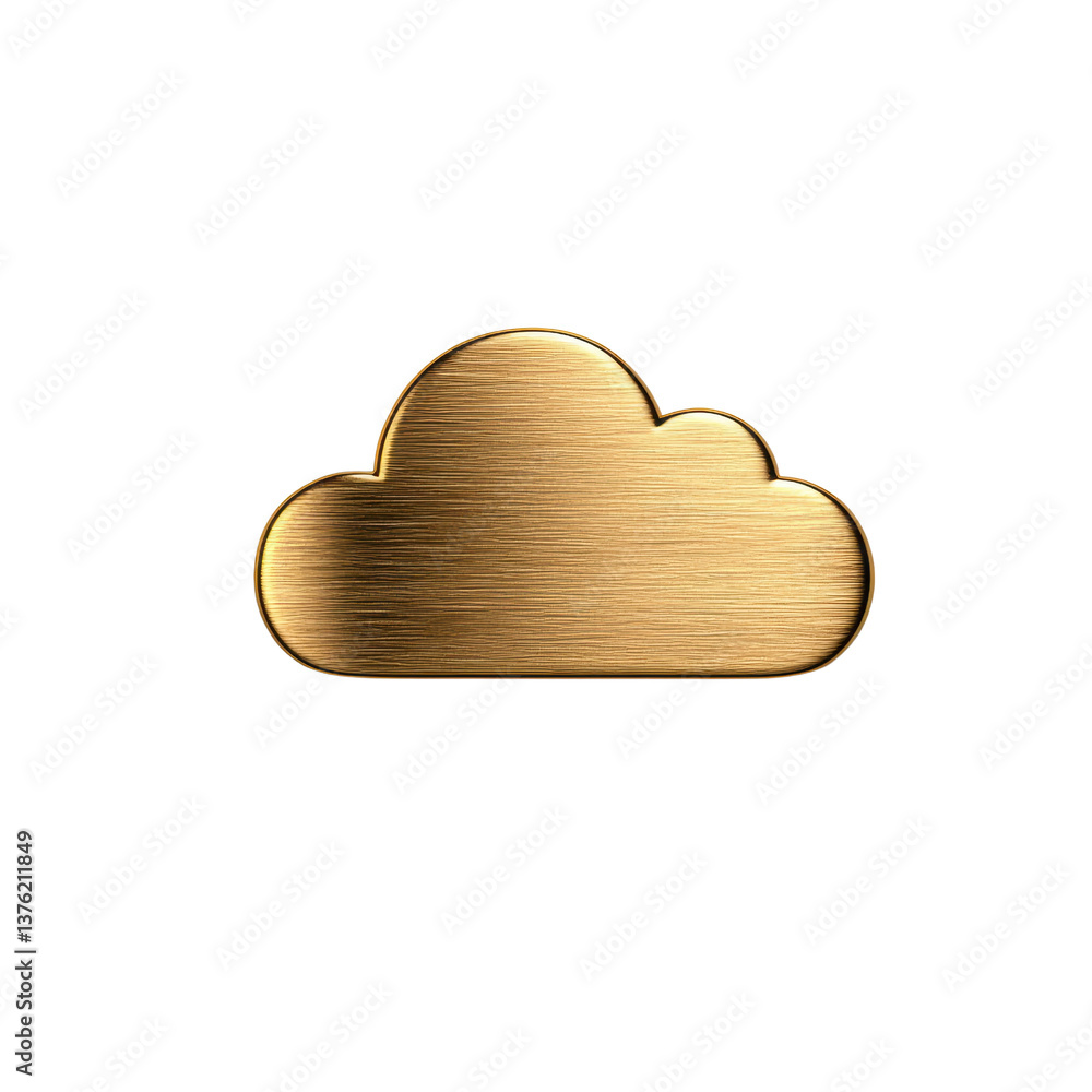 Poster stylized golden cloud icon representing data storage and digital technology. transparent background.