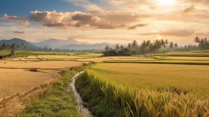 Obraz premium Close-up of ripe rice grains hanging from tall,