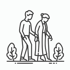 Fototapeta premium Caregiver assisting an elderly woman while walking outdoors in a supportive environment 