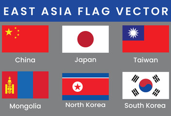 East Asia Flags Design,Editable & Printable
