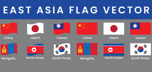 Flags of East Asia,Country Symbols & Icon Set