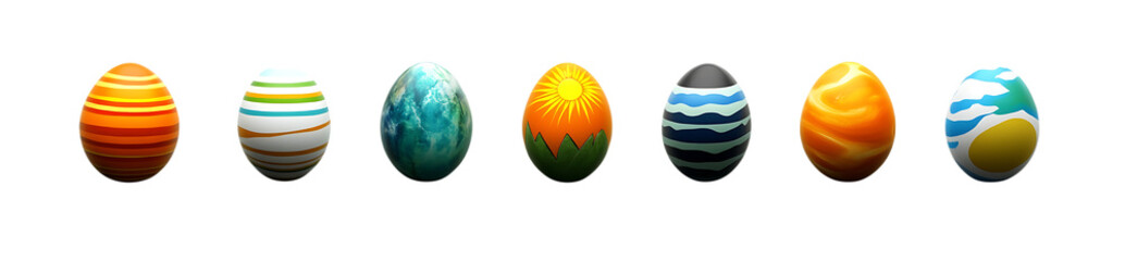 Colorful Egg Ornaments on Transparent Background, Easter Holiday Designs, Patterned Textures