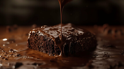 Decadent Chocolate Brownie with Melted Chocolate Drizzle – Close-Up Dessert Shot