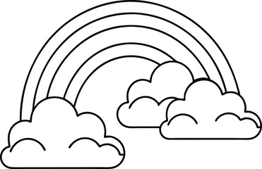 Fototapeta premium Outline Rainbow with Clouds, Weather Icon, Simple Linear Design, Transparent