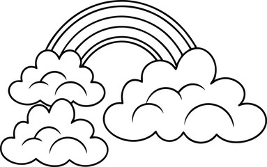 Simple Rainbow With Clouds Line Art On Transparent Background
