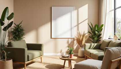 mockup pictures on the wall, light warm interior