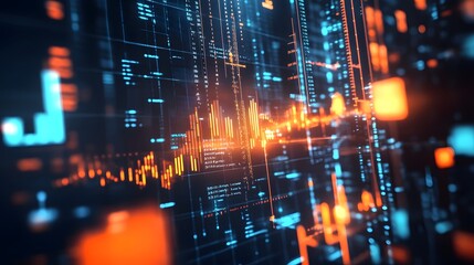 A glowing rocket with financial data and graphs symbolizing investment success and economic prosperity in business