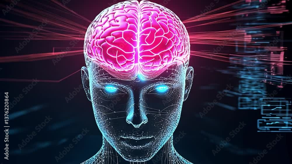 Aufkleber futuristic neural implant technology visualizing brain activity in 4k animation