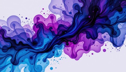 Naklejka premium Colorful Ink Blots An abstract design showcasing ink blots in a variety of blue and purple tones blending into each other.