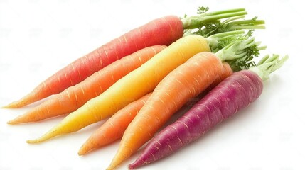 Vibrant rainbow carrots on a white background 